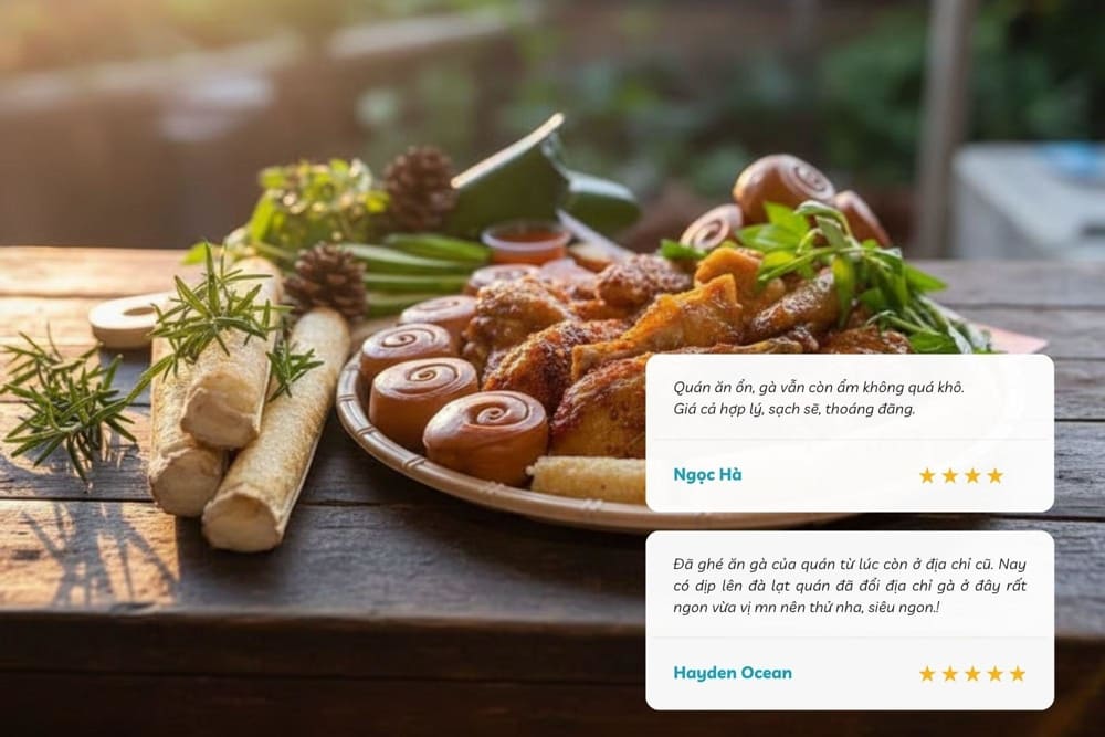 Qu&aacute;n C&ocirc; Sinh l&agrave; địa điểm được nhiều du kh&aacute;ch lựa chọn khi muốn thưởng thức g&agrave; nướng cơm lam